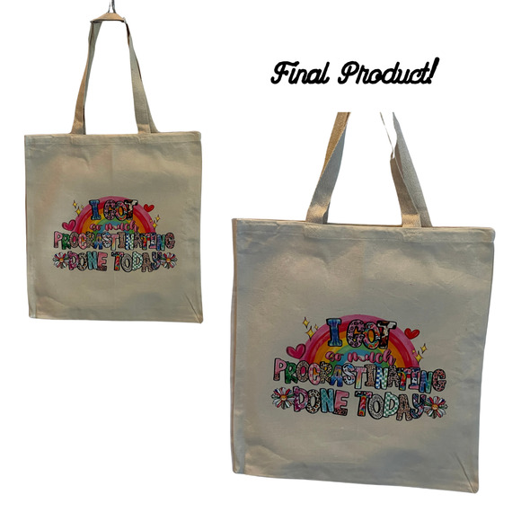 Fashion Graphic Print so Much Procrastinating Done Design Trendy Canvas Tote Bag - Picture 5 of 5